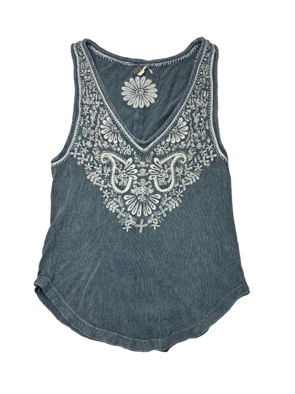 Boho Cottagecore Peasant Top Sz S Embroidered Tank India Festival Fairy Navy
